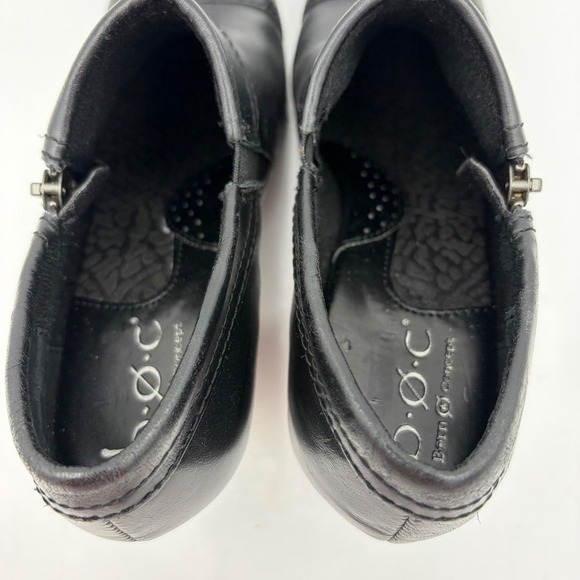 B.O.C. Born Concept Ankle Booties Heels Women 6 Black Leather Chunky Biker Zip - Picture 8 of 10